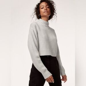 Aritzia Wilfred Free Cropped Grey Merino Wool Sweater